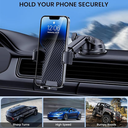 Phone Holder Car [Military-Grade Suction] Universal Car Phone Holder [Thick Case Friendly] Automobile Accessories Dashboard Air Vent Windshield Phone Mount Fit for iPhone Android Smartphones