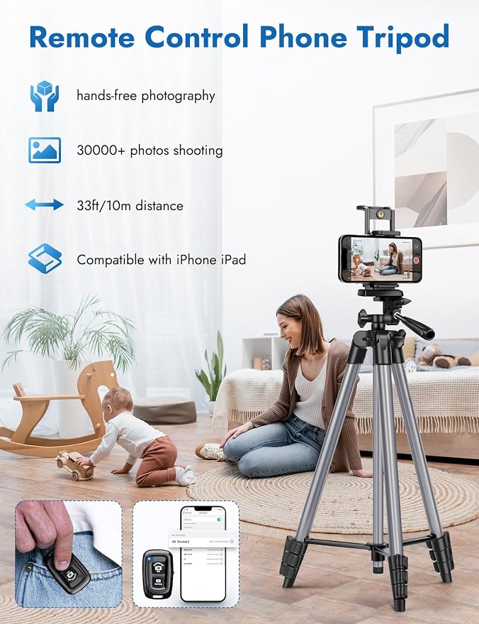 JOILCAN 67" Tripods Camera Tripod, Phone Tablet Tripod for Video Recording Vlog Photo with Remote Carry Bag, Aluminum Lightweight Travel Tripods