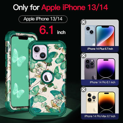 Casetego for iPhone 13 Case,iPhone 14 Case,Three Layer Heavy Duty Sturdy Shockproof Protection Full Rugged Hard PC+Soft TPU Bumper Protective Girls Case for Apple iPhone 13/14 6.1 inch,Sap Green
