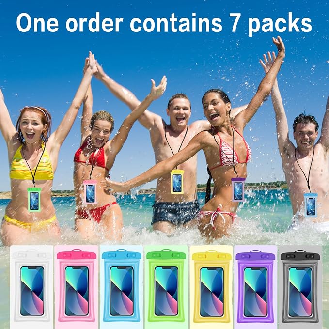 Gartmost 7 Pcs Waterproof Phone Pouch, Universal IPX8 Floating Waterproof Cell Phone Case Dry Bag, Compatible with Most Cell Phone on Market, Waterproof Phone Protector for Beach Swimming