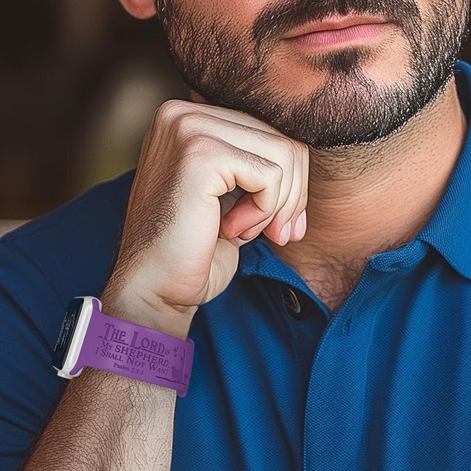 The LORD is my Shepherd Watch Band compatible with Apple Watch Laser Engraved iWatch Band Silicone 38mm 40mm 41mm 42mm 44mm 45mm 49mm Strap Jesus Psalm Christian God (38/40/41mm M/L, Purple)