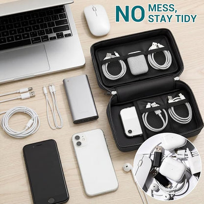 Fireproof Electronics Organizer Travel Case, Black | Water Resistant Tech Accessories Pouch, Explosion-proof Cord Storage Bag, Fireproof Zipper for Phone, Power Bank, Cables, USB