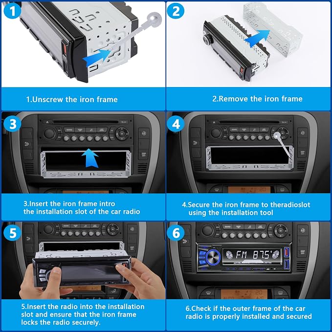 Car Radio Bluetooth Single DIN Car Stereo Audio,Car Audio with Push to Talk Button for Handsfree Calling,Supports FM/ MP3/EQ/SD/AUX,Dual USB,iOS & Android App Control,7 LED Colors | Not CD Player