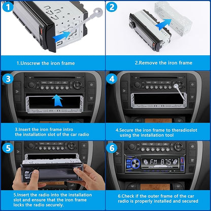 Car Radio Bluetooth Single DIN Car Stereo Audio,Car Audio with Push to Talk Button for Handsfree Calling,Supports FM/ MP3/EQ/SD/AUX,Dual USB,iOS & Android App Control,7 LED Colors | Not CD Player