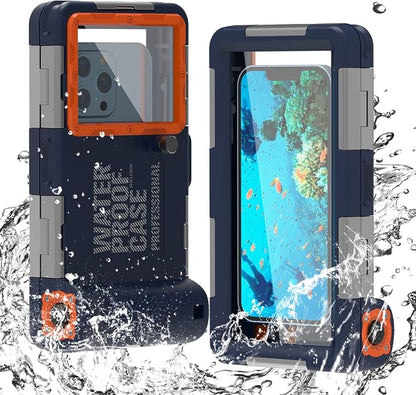 Underwater Phone Case for Snorkeling Diving 50ft/15m Waterproof Scuba Photo&Video Housing for iPhone17/16/15/14/13/12/11/Xr/X/Xs(Pro Max/Plus/Pro/Air) Samsung Galaxy S25/S24/S23-S21 Ultra Blue-Orange