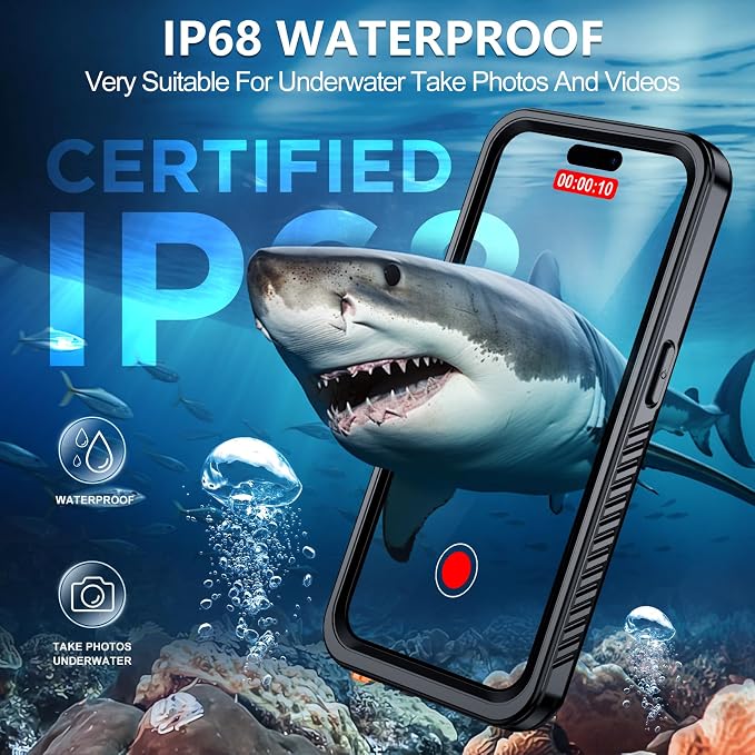 MOZOTER for iPhone 15 Plus Case Waterproof,[IPX8 Underwater Case][Full Body Shockproof & Military Dropproof] Clear Sound Quality Built-in Screen Protector for iPhone 15 Plus 6.7 inch-Black