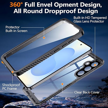 MOZOTER for Samsung Galaxy S25 Case Waterproof,[IPX8 Underwater Case][Full Body Shockproof & Military Dropproof] Built-in Screen Protector Clear Sound Quality for Samsung S25 6.2 inch-Black