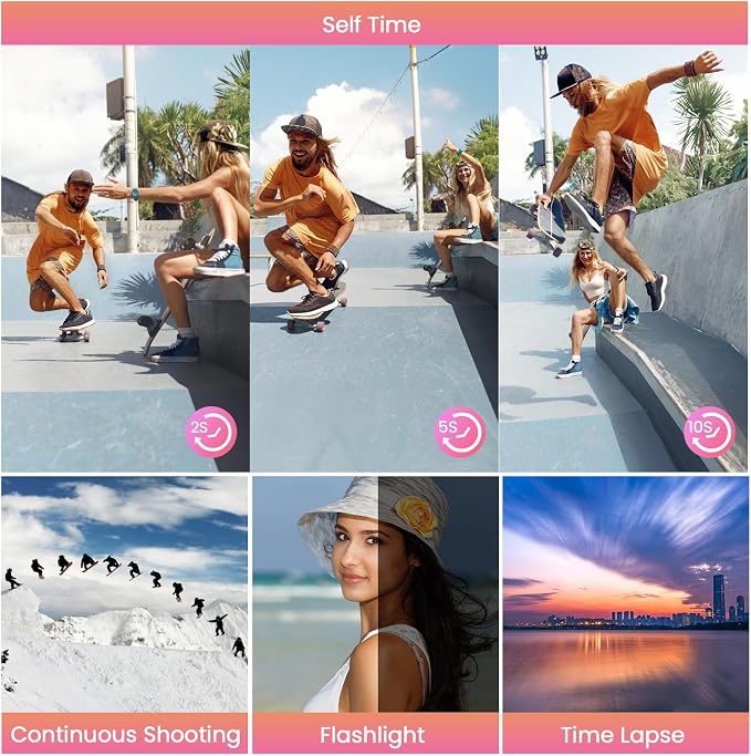 64MP 4K Digital Camera, Hoestr 18X Zoom Autofocus Point and Shoot Compact Camera with 64GB TF Card, Flash, 2.8" LCD Screen for Teens Gifts Adult Beginner Travel Photography Vlogging (Pink)