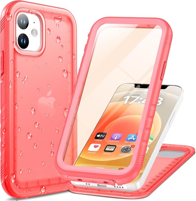 Cozycase Compatible with iPhone 12 Waterproof Case/iPhone 12 Pro Waterproof Case - Full Body Rugged Dustproof Shockproof Case with Built-in Screen Protective Case for iPhone 12/12 Pro 6.1''(Pink)