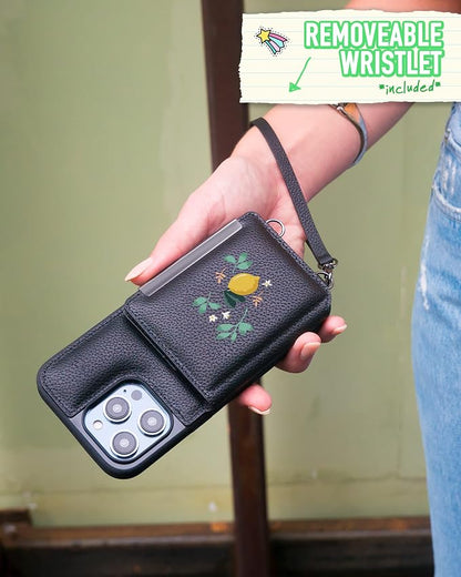 Smartish iPhone 14 Pro Max Crossbody Wallet Case - Dancing Queen [Purse/Clutch with Detachable Strap & Wristlet] Protective Cover with Credit Card Holder - Lemon Party