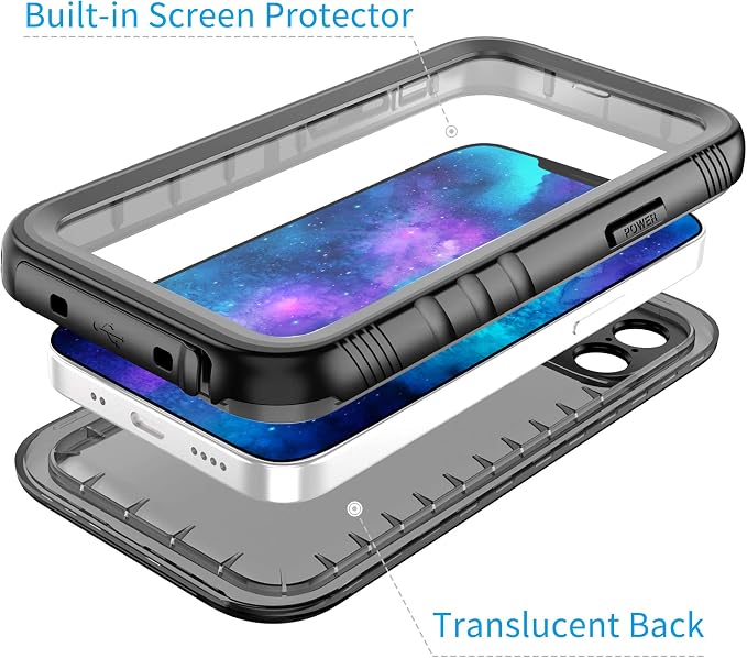 Cozycase Compatible with iPhone 12 Mini Waterproof Case - Full Body Rugged Dustproof Shockproof Case with Built-in Screen Protective Case for iPhone 12 Mini 5.4 inch (Black)