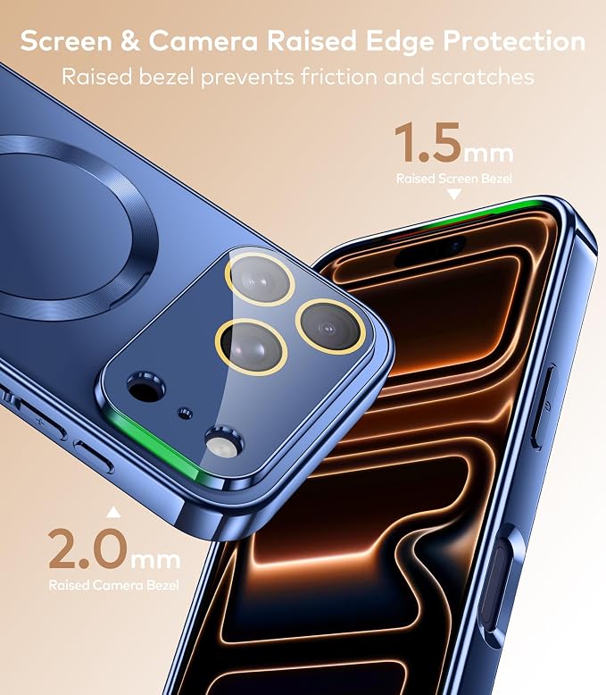 Magnetic for iPhone 17 Pro Max Case with Ring Stand, Fits MagSafe, with Built-in Camera Lens Protector, Slim Electroplated Shockproof Phone Cover, Blue