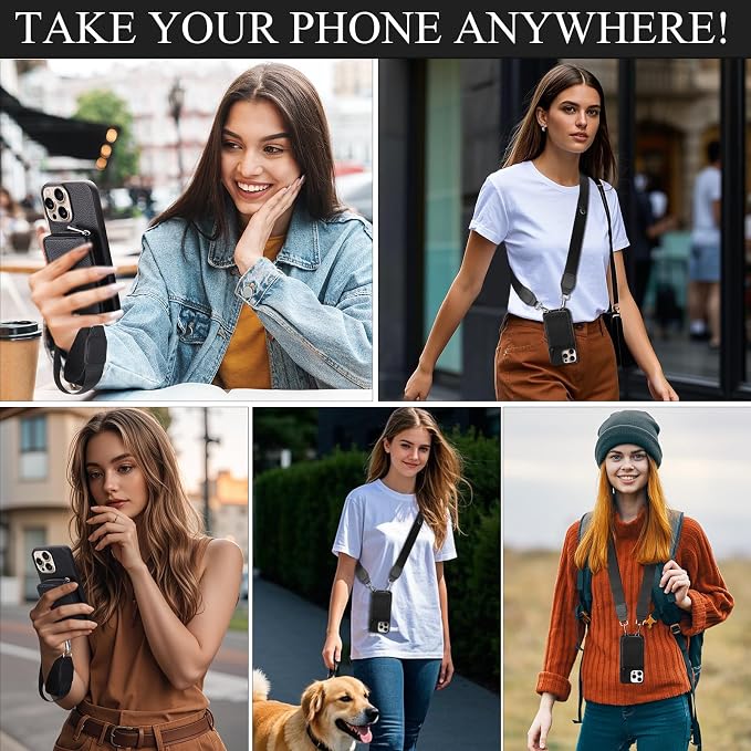XANGNIER Wallet Case for iPhone 16 Pro Max, RFID Blocking PU Leather Crossbody Phone Purse with Card Holder, Zipper Pocket, Wrist Strap & Adjustable Lanyard for Women 6.9" 5G,Black
