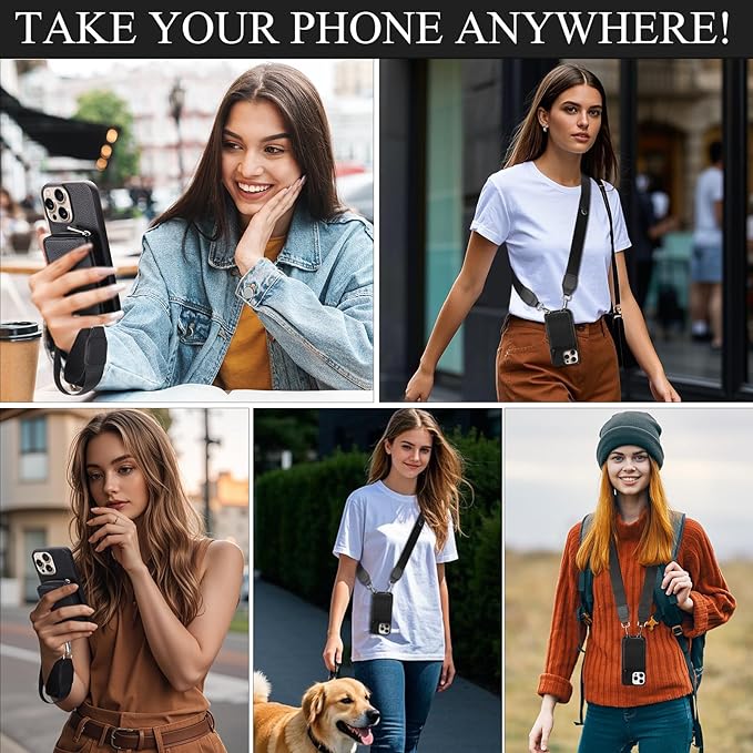 XANGNIER Wallet Case for iPhone 15 Pro Max, RFID Blocking PU Leather Crossbody Phone Purse with Card Holder, Zipper Pocket, Wrist Strap & Adjustable Lanyard for Women 6.7" 5G, Black