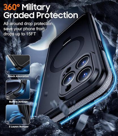 Temdan Magnetic for iPhone 15 Pro Max Case Waterproof, [Built-in Ring Invisible Stand & Screen Protector][IP68 Underwater][Dropproof][Dustproof][Real 360] Shockproof Protective Phone Case 6.7'' -Gray