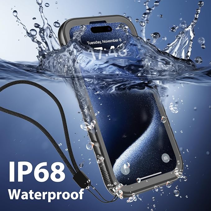 SPORTLINK for iPhone 15 Pro Waterproof Case -[IP68 Underwater][Dustproof][6.6FT Military Shockproof][Full-Body Heavy Duty] 6.1" Phone Case Black/Frosted Clear