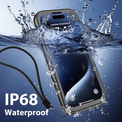 SPORTLINK for iPhone 15 Pro Waterproof Case -[IP68 Underwater][Dustproof][6.6FT Military Shockproof][Full-Body Heavy Duty] 6.1" Phone Case Black/Frosted Clear