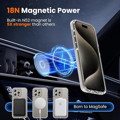 3 in 1 for iPhone 15 Pro Case Clear with MagSafe, Yellowing-Resistant Acrylic Back, Shockproof Guard Corners, Military-Grade Protection for iPhone 15 Pro Phone Case 6.1 inch Clear Bumper