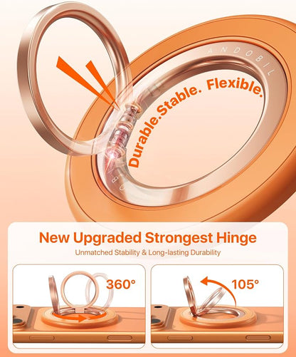 andobil [2026 3rd Gen] Magnetic Phone Grip for MagSafe [Sability Max] Stronger Two-Sided Magnet Cell Phone Ring Holder Compatible with MagSafe Accessories, iPhone 17 Pro Max Air 16 15 14 13 12, Orange