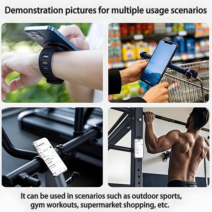 Gym Fitness MagSafe Phone Mount , Magnetic Bar Mount, Adjustable Strap, Compatible with Gym Equipment, Stroller, Shopping Cart, Exercise Bikes, Steering Wheel. for iPhone 16pro Max,15, 14, 13 Series