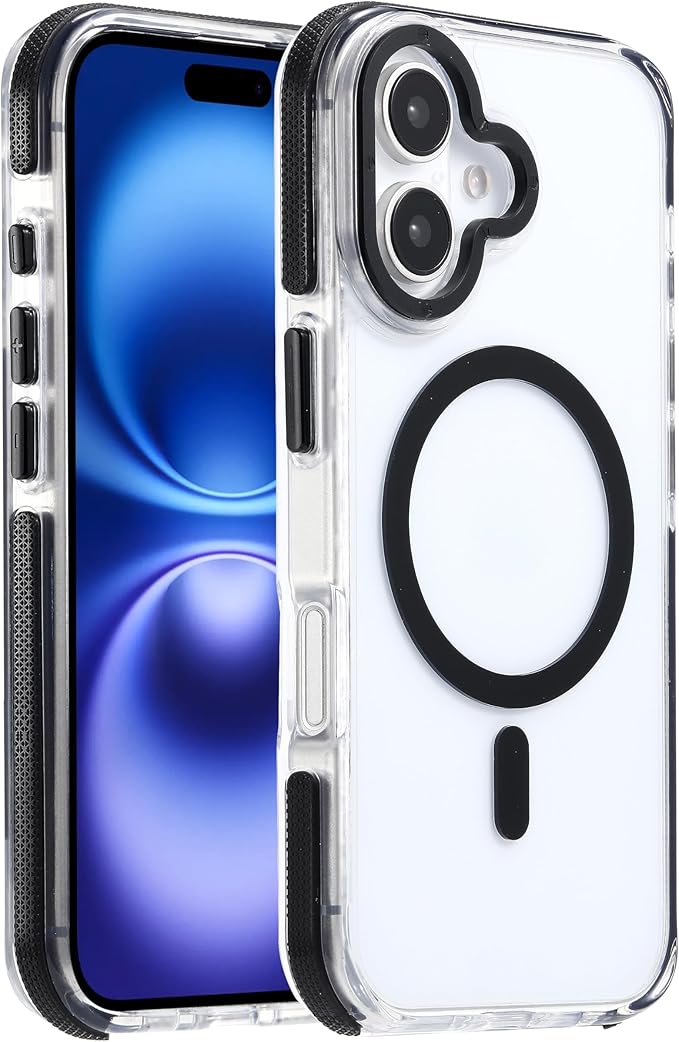 Strong Magnetic Case for iPhone 16 [10Ft Military-Grade Protection] Compatible with fit MagSafe Shockproof Slim Thin Cover 6.1 inch 16 Phone case, Clear Black