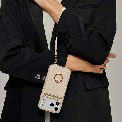 ZVE for iPhone 17 Pro Max Case Wallet with Card Holder, 360° Rotation Ring Stand Crossbody Wallet Cover 6.9 Inch-Beige