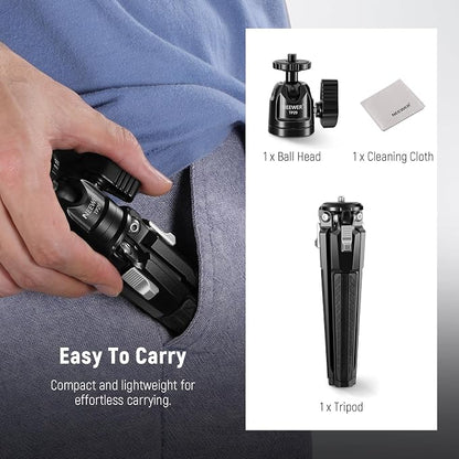 NEEWER Mini Desk Tripod, Metal Table Top Small Portable Travel Selfie Stick Stand with 360° Ball Head & 1/4" Screw for Camera Mobile Phone Holder Action Cam, Cleaning Cloth, Max Load 6.6 lbs, TP29