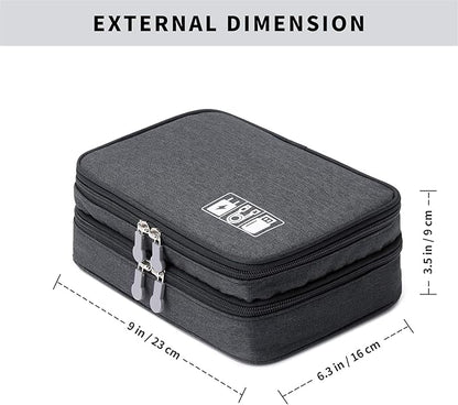 mygreen Electronic Accessories Organizer Bag, Waterproof Double Layer Travel Storage Case with Adjustable Padded Dividers, Portable Hard Pouch for Cables, Charger, Power Bank, Phone, Hard Drive Black