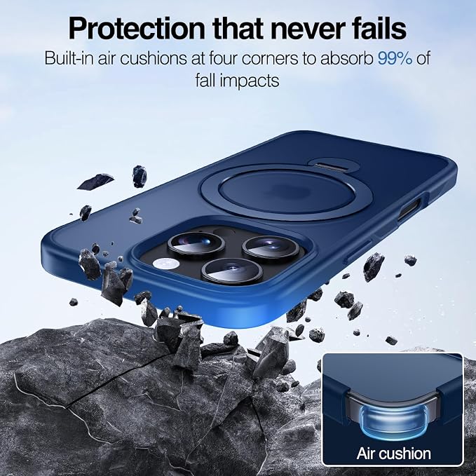 Anqrp 360° All-in-ONE Stand Case for iPhone 16 Pro Case with Rotatable Magnetic Kickstand Ring Holder, Compatible with MagSafe, MIL-Grade Shockproof iPhone 16 Pro Phone Case Cover 6.3 inch, Blue