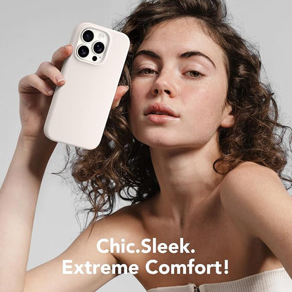 GONEZ for iPhone 15 Pro Max Case Silicone, Compatible with Magsafe, Camera Protector + Screen Protector, Soft Anti-Scratch Microfiber Lining, Liquid Silicone Shockproof Phone Cover, Stone