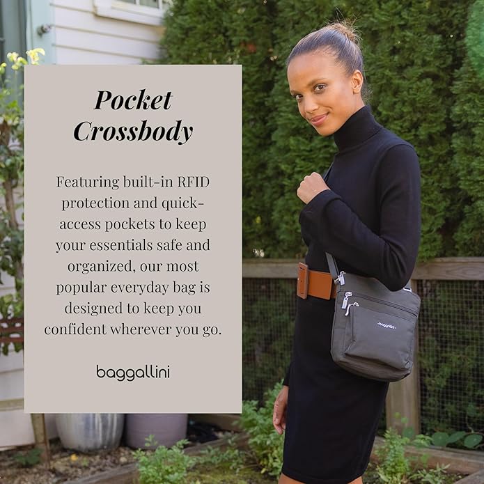 Baggallini Pocket Crossbody Bags for Women 8x8 Small Lightweight Durable Water-resistant Travel Purse W/Rfid