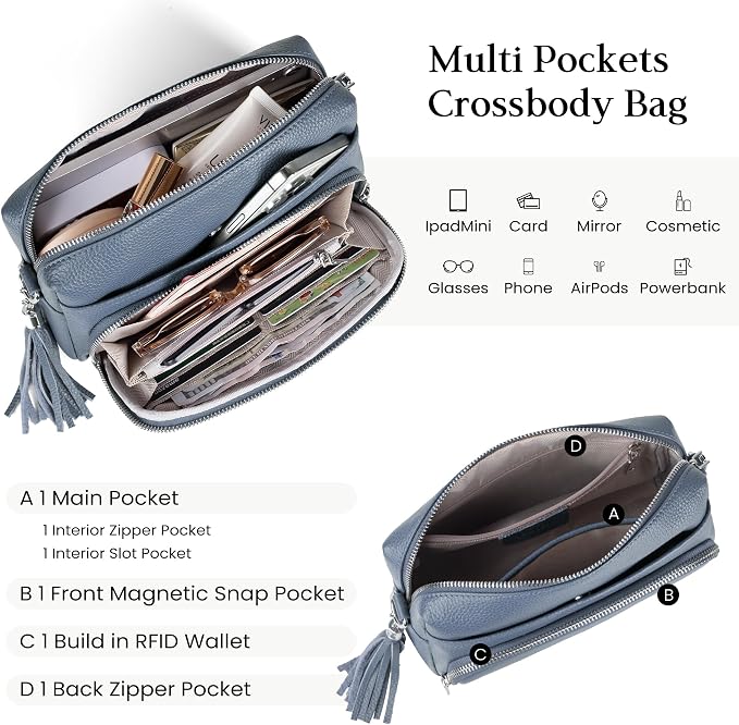befen Genuine Leather Crossbody Purses for Women Small Crossbody Bags Purse with Built in RFID Blocking Wallet