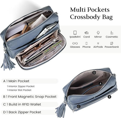 befen Genuine Leather Crossbody Purses for Women Small Crossbody Bags Purse with Built in RFID Blocking Wallet
