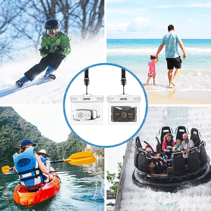 JOTO 2 Pack Waterproof Car Key FOB Case with Lanyard for Swimming Surfing, Small Waterproof Wallet Dry Bag for Money Credit ID Card Cash Coins -Crystal