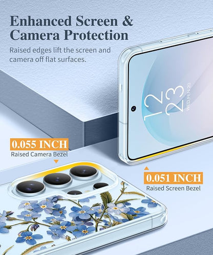 GVIEWIN for Samsung Galaxy S26 Ultra Case, Clear Floral Slim Shockproof Protective Women Phone Case, Non-Yellowing, with Screen Protector & Camera Lens Protector for S26 Ultra 6.9", Aconite/Blue