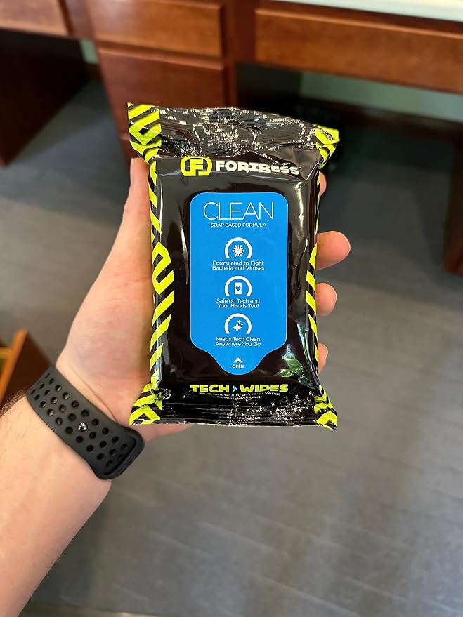 Fortress Electronic Wipes With Microfiber Cloth (25 ct, Pack of 72) To-Go Tech Wipes for Screens, Phones, Keyboards, TV Monitors, Computer Screens, and More [Travel Size] Skin-Safe