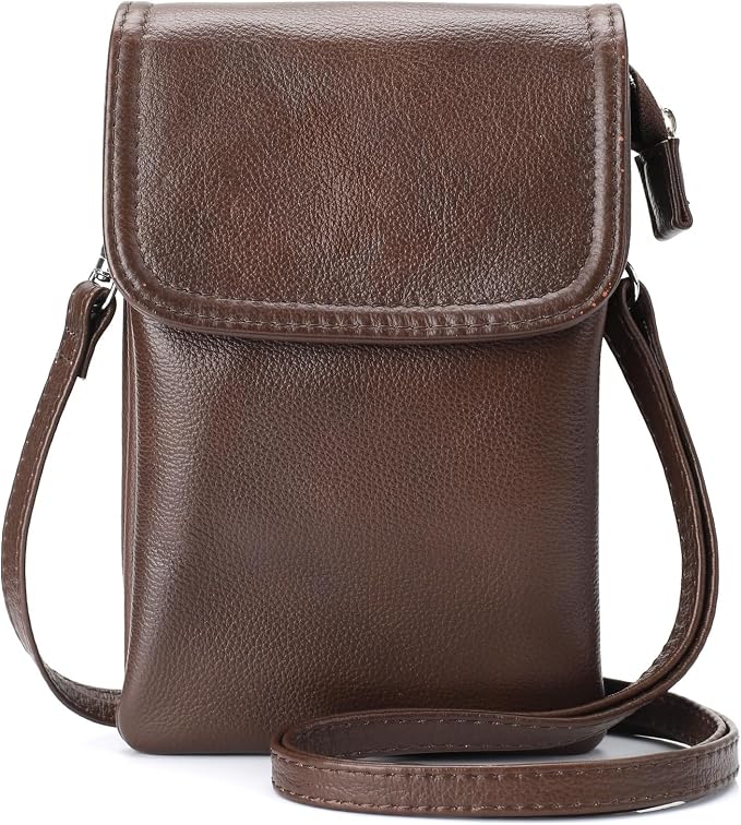 befen Genuine Leather Small Crossbody Bags for Women Cell Phone Bag Cross Body Purses,Silver Zipper