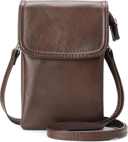 befen Genuine Leather Small Crossbody Bags for Women Cell Phone Bag Cross Body Purses,Silver Zipper