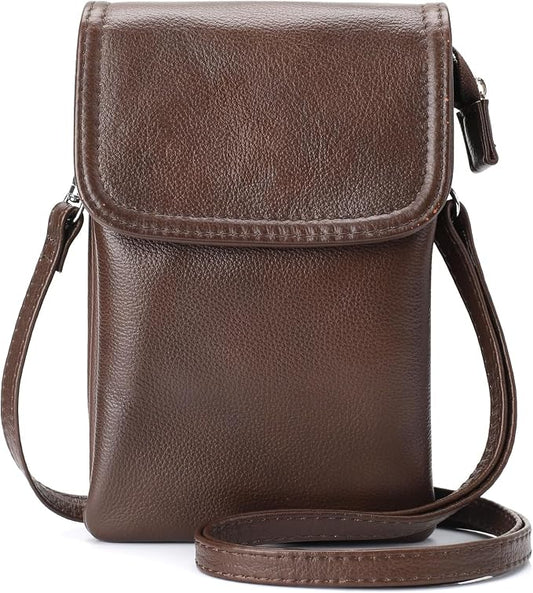befen Genuine Leather Small Crossbody Bags for Women Cell Phone Bag Cross Body Purses,Silver Zipper