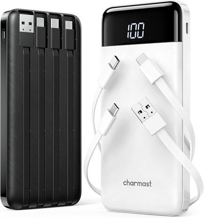 charmast 2 Pack 10000mAh Portable Charger, Power Bank with Built-in 4 Cables, 6 Outputs & 3 Inputs, Battery Pack with Digital Display, Travel Essential for iPhone All Series & Android, Family Sharing