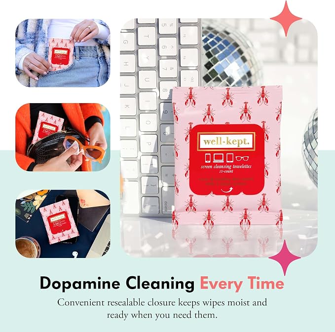Well-Kept Tech & Lens Wipes - Eyeglass, Screen & Phone Cleaning, Multi-Surface, Lint-Free, Pre Moistened, Streak-Free & Non Scratching - Lobsterfest, 12 Pack (180 Count)