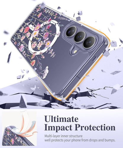 GVIEWIN for Samsung Galaxy S26 Plus Case Compatible with MagSafe, Clear Floral Shockproof Protective Women Phone Case, Non-Yellowing, Screen&Camera Lens Protector for S26 Plus 6.7",Floratopia/Colorful