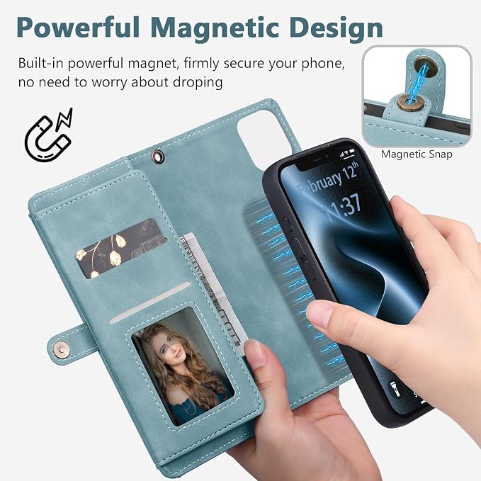 Wallet Case for iPhone 12/12 Pro with Card Holder/Crossbody Wallet/Strap| RFID Blocking | Magnetic | Kickstand | Detachable | PU Leather Phone Case for iPhone 12/12 Pro,6.1 in,Blue