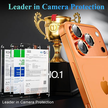 YWXTW Camera Lens Protector for iPhone 17 Pro/iPhone 17 Pro Max, [1 Step Installation Tray] Tempered Glass Screen Protector Metal Individual Camera Cover Accessories Case Friendly (Cosmic Orange-2Pack)