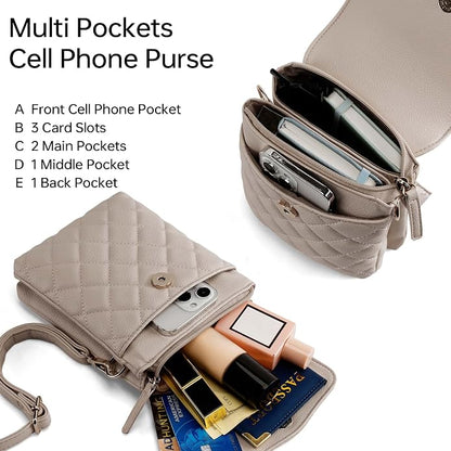 RFID Small Crossbody Purses for Women Quilted Cell Phone Purse with RFID Blocking Credit Card Slots