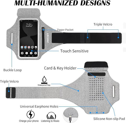 Running Armband with Earphone Bag Cell Phone Armband for iPhone 17 16 15 Pro 14 Plus 13 11 XR, Galaxy S24/S10 Water Resistant Sports Phone Holder Case & Zipper Slot Car Key Holder for 6.7 inch Phone
