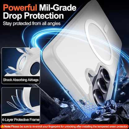 MOZOTER for Samsung Galaxy S26 Plus Case with Magnetic,[Compatible with MagSafe][12Ft Military Dropproof][2*Screen Protector] Translucent Anti-Slip Back Slim Shockproof Case for S26 Plus-Clear