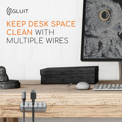 GLUIT Cord Organizer for Desk, Cable Holder for Nightstand, Charger Organizer, Adhesive Desktop Wire Clips, Multislot Cable Management, Table Organizer Accessories - 5 Pack, 15 Slots, Grey