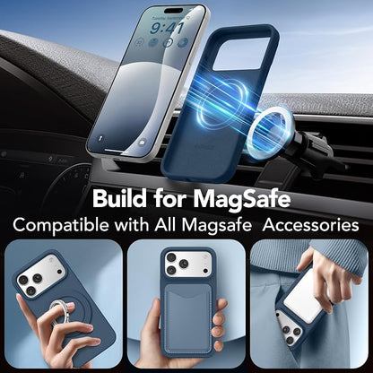 GONEZ Magnetic for iPhone 17 Pro Case, Compatible with MagSafe, [Screen Protector + Camera Lens Protector], Liquid Silicone Anti-Scratch Shockproof Protective Phone Case 6.3 inch, Dark Blue