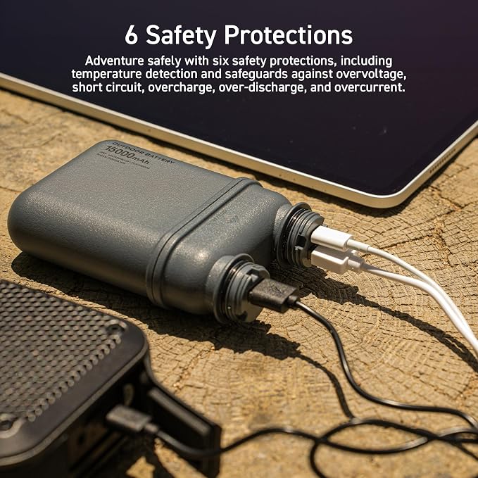 NESTOUT Rugged Portable Charger, 5000mAh Outdoor Battery Power Bank, 15W USB C Fast Charging, Waterproof IP67, Durable Shockproof, Tactical Battery Pack for Phone EDC Hiking Camping (Blue Gray)
